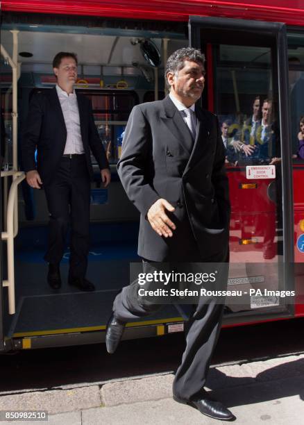 Deputy Prime Minister Nick Clegg and business entrepreneur James Caan meet teenagers aboard a bus travelling to several companies in London to...