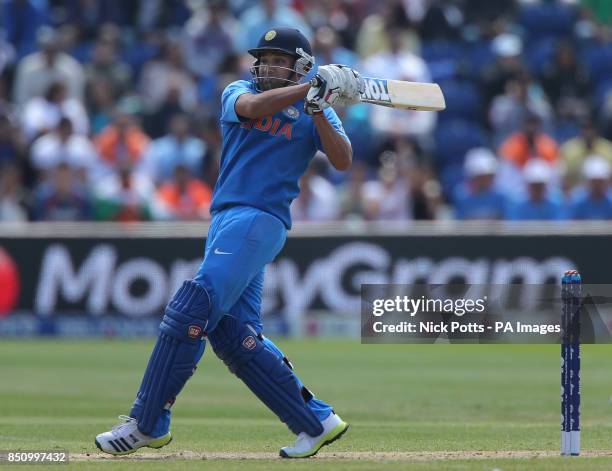 India's Rohit Sharma hooks during the ICC Champions Trophy match against South Africa, at the SWALEC Stadium, Cardiff.