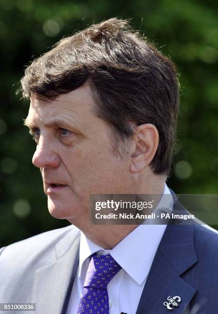 Gerard Batten, speaks to the media at the Grove Hotel, in Watford prior to the Bilderberg Group summit meeting attended by politicians, billionaire...