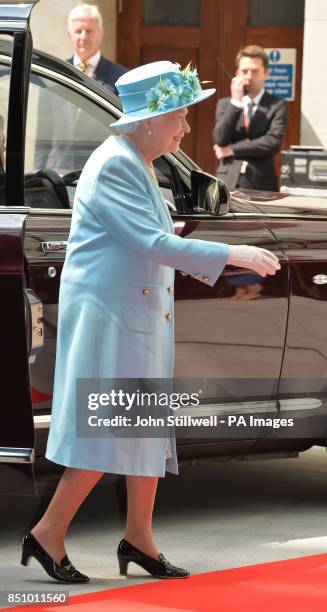 Queen Elizabeth II arrives to officially open the BBC's new 1 billion home in Portland Place central London.