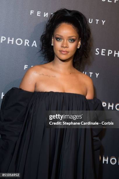 Rihanna arrives to the Fenty Beauty by Rihanna Paris launch party hosted by Sephora at Jardin des Tuileries on September 21, 2017 in Paris, France.