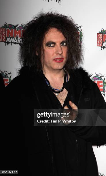 Robert Smith of The Cure arrives to attend the Shockwaves NME Awards 2009 at the o2 Brixton Academy on February 25, 2009 in London, England.