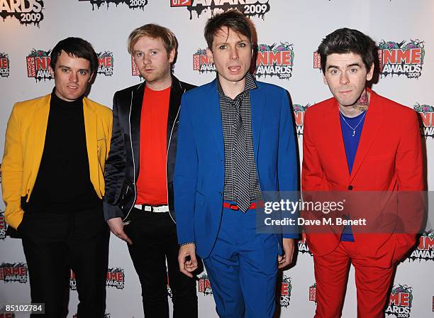 Paul Thomson, Bob Hardy, Alex Kapranos and Nick McCarthy of Franz Ferdinand arrive at the Shockwaves NME Awards 2009, at the O2 Brixton Academy on...