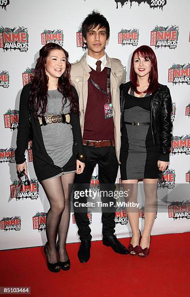 Actors, Kathryn Prescott, Luke Pasqualino and Magan Prescott arrive to attend the Shockwaves NME Awards 2009 at the o2 Brixton Academy on February...