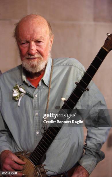 Recording artist Pete Seeger attends the memorial celebration for Odetta at Riverside Church on February 24, 2009 in New York City.