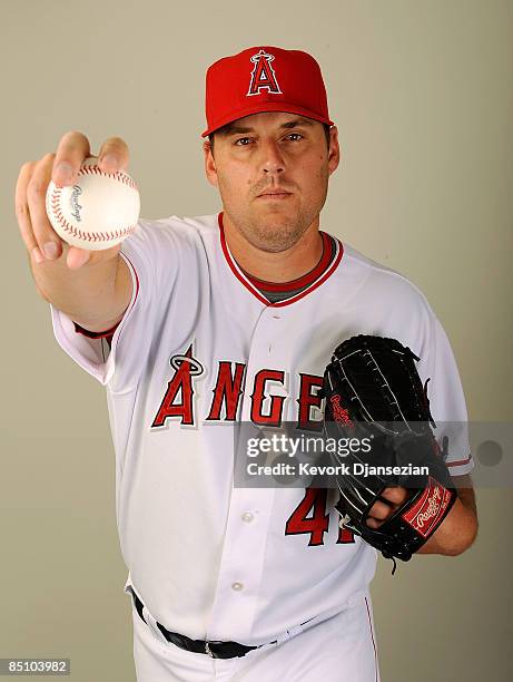 John Lackey of the Los Angeles Angels of Anaheim poses during photo day at Tempe Diablo Stadium on February 25, 2009 in Tempe, Arizona.