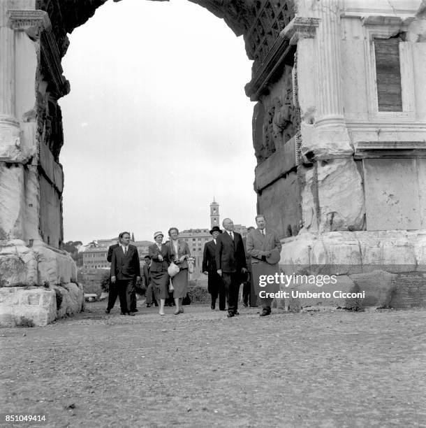 Rome, Italy, March 25 Federal Republic of Germany Chancellor Konrad Adenauer visits the monuments of the Ancient Rome.