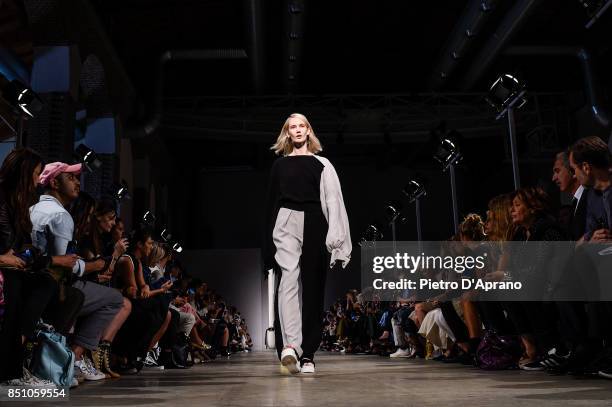 Model walks the runway at the Anteprima show during Milan Fashion Week Spring/Summer 2018 on September 21, 2017 in Milan, Italy.