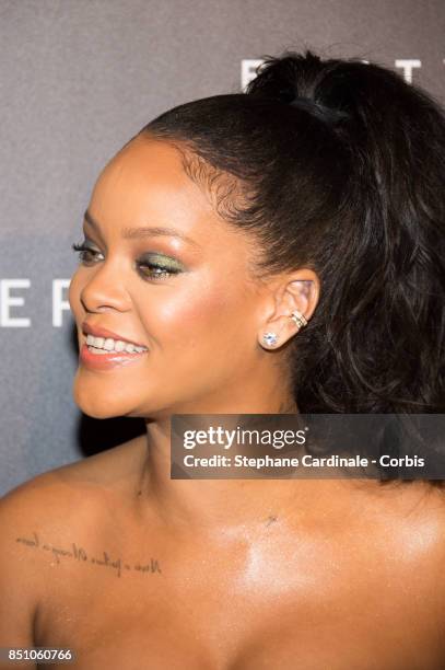 Rihanna poses as she arrives to the Fenty Beauty By Rihanna Paris Launch Party hosted by Sephora at Jardin des Tuileries on September 21, 2017 in...