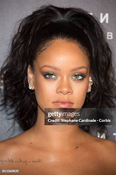 Rihanna poses as she arrives to the Fenty Beauty By Rihanna Paris Launch Party hosted by Sephora at Jardin des Tuileries on September 21, 2017 in...