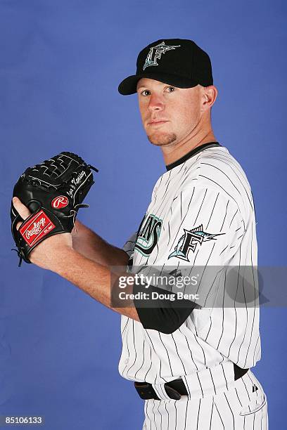 Logan Kensing of the Florida Marlins poses during photo day at Roger Dean Stadium on February 22, 2009 in Jupiter, Florida.