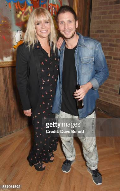 Jo Wood and Robyn Ward attend a private view of new exhibition "A Simpler Time " by artist Robyn Ward at the Old Chappell Piano Factory on September...