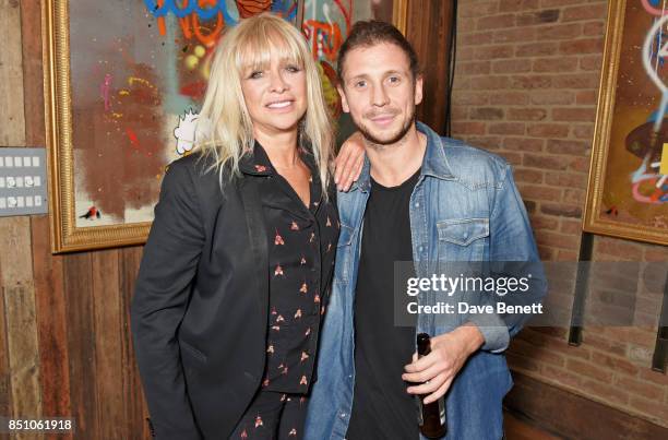 Jo Wood and Robyn Ward attend a private view of new exhibition "A Simpler Time " by artist Robyn Ward at the Old Chappell Piano Factory on September...