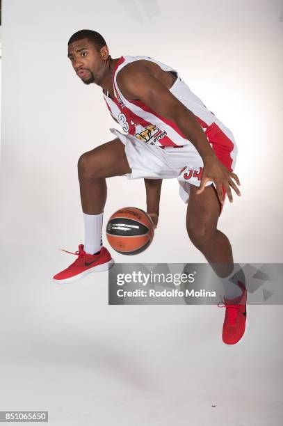 Hollis Thompson, #34 poses during Olympiacos Piraeus 2016/2017 Turkish Airlines EuroLeague Media Day at Peace and Friendship Arena on September 20,...