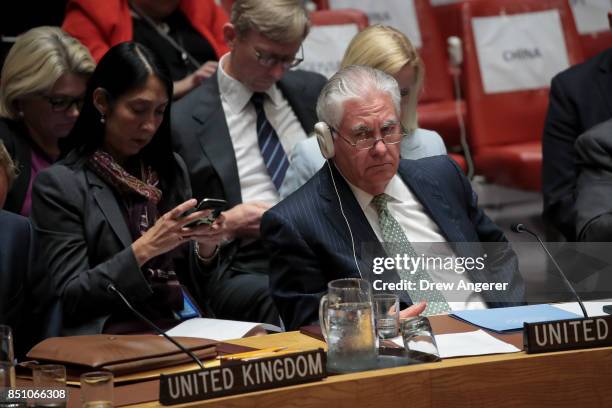 Secretary of State Rex Tillerson listens during a UN Security Council meeting concerning nuclear non-proliferation, during the United Nations General...