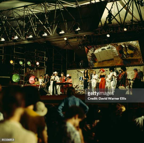 Photo of SLY & THE FAMILY STONE and Sly STONE, Group performing on stage, audience, 197