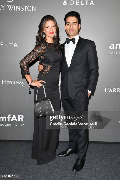 Veronica Berti and Amos Bocelli walk the red carpet of amfAR Gala Milano on September 21, 2017 in Milan, Italy.