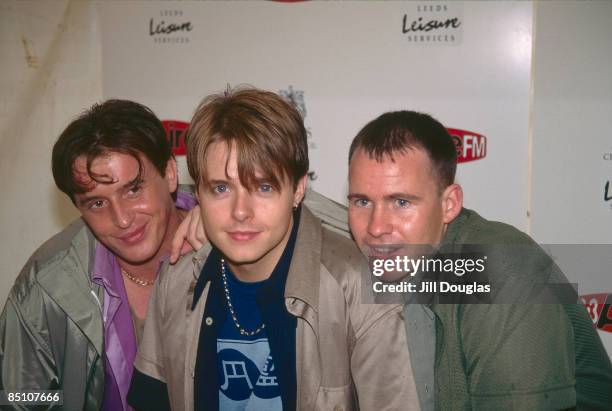 Photo of 911 and Jimmy CONSTABLE and LEE BRENNAN and Simon DAWBARN; Posed group portrait L-R Jimmy Constable, Lee Brennan and Simon Dawbarn