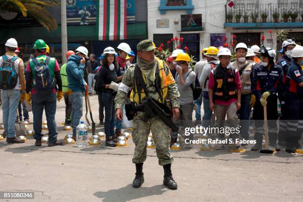 Rescue operations continue on September 21, 2017 in Mexico City, Mexico. Emergency workers continue to search the rubble after a 7.1 magnitude...