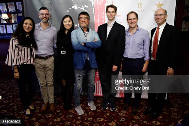 Ming Coco, Ivy Zhong, Jonathan Lee, John Dempsey and Don Frantz pose for a photo after announcing new musical "Road to Heaven: The Jonathan Lee...