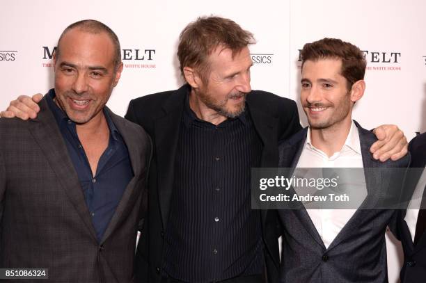 Peter Landesman, Liam Neeson and Julian Morris attend "Mark Felt The Man Who Brought Down The White House" New York premiere at the Whitby Hotel on...
