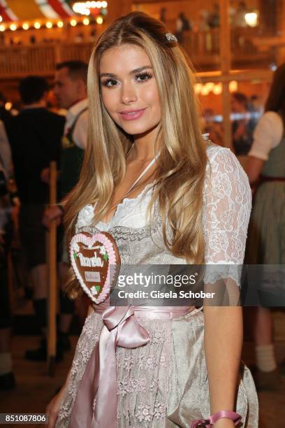 Blogger, influencer Pamela Reif at the "Madlwiesn" event during the Oktoberfest at Theresienwiese on September 21, 2017 in Munich, Germany.