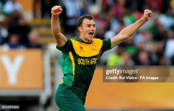 South Africa's Ryan Mclaren celebrates during the ICC Champions Trophy match at Edgbaston, Birmingham.