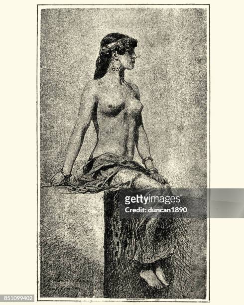 victorian nude portrait of a young woman, 1880s - beautiful bare women stock illustrations