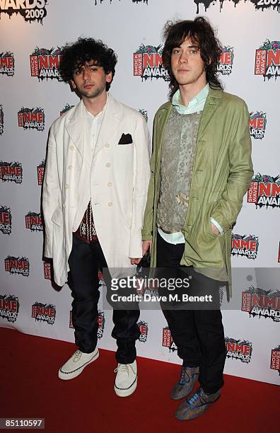 Ben Goldwasser and Andrew VanWyngarden of MGMT arrive at the Shockwaves NME Awards 2009, at the O2 Brixton Academy on February 25, 2009 in London,...