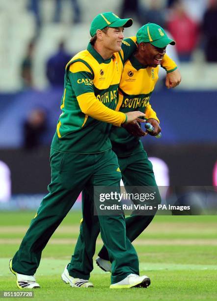 South Africa's Colin Ingram and Aaron Phangiso during the ICC Champions Trophy match at Edgbaston, Birmingham.