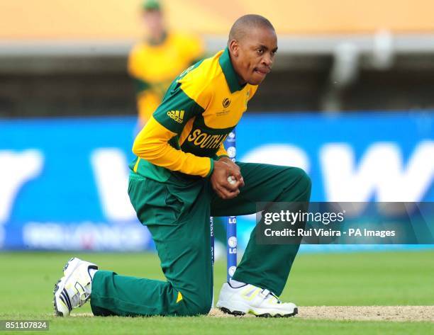 South Africa's Aaron Phangiso during the ICC Champions Trophy match at Edgbaston, Birmingham.