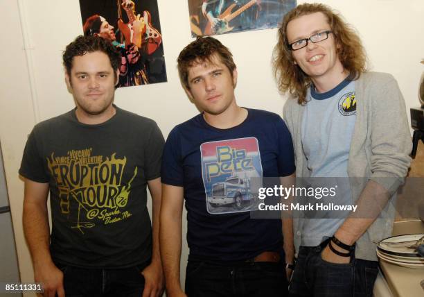 Photo of SCOUTING FOR GIRLS and Peter ELLARD and Roy STRIDE and Greg CHURCHOUSE; Posed group shot L - R Peter Ellard, Roy Stride, Greg Churchouse