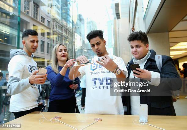 People check out product inside the store during the release of the iPhone 8 and 8 Plus at Apple Store on September 22, 2017 in Sydney, Australia....