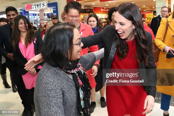 Labour leader Jacinda Ardern meets locals at Westfield Manukau City on September 22, 2017 in Auckland, New Zealand. Voters head to the polls on...