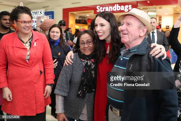 Labour leader Jacinda Ardern meets locals at Westfield Manukau City on September 22, 2017 in Auckland, New Zealand. Voters head to the polls on...