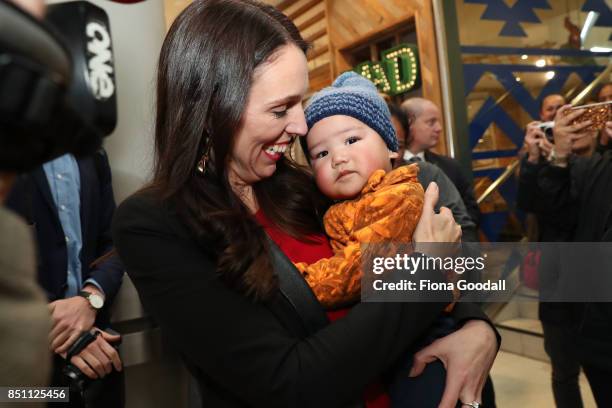 Labour leader Jacinda Ardern meets locals at Westfield Manukau City on September 22, 2017 in Auckland, New Zealand. Voters head to the polls on...