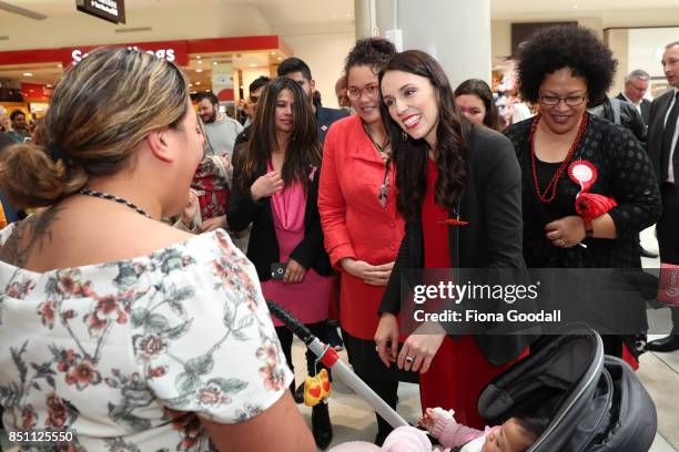 Labour leader Jacinda Ardern meets locals at Westfield Manukau City on September 22, 2017 in Auckland, New Zealand. Voters head to the polls on...