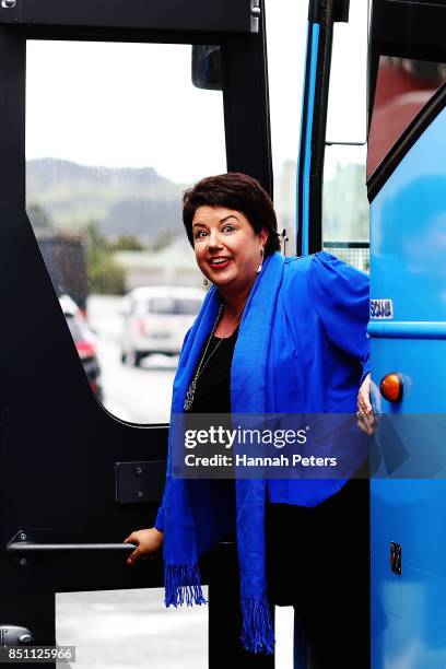 National Party deputy leader Paula Bennett arrives in Pokeno on September 22, 2017 in Auckland, New Zealand. Voters head to the polls on Saturday to...