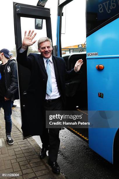 National Party leader Bill English arrives in Pokeno on September 22, 2017 in Auckland, New Zealand. Voters head to the polls on Saturday to elect...