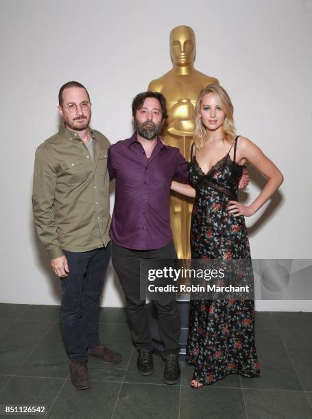 Director Darren Aronofsky, producer Ari Handel and actress Jennifer Lawrence attend an official Academy screening of MOTHER! hosted by The Academy of...