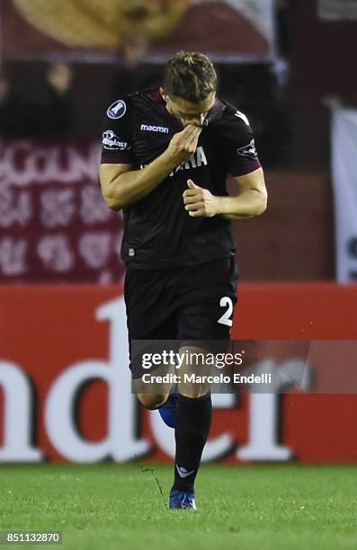 Nicolas Pasquini of Lanus celebrates after scoring the second goal of his team during the second leg match between Lanus and San Lorenzo as part of...