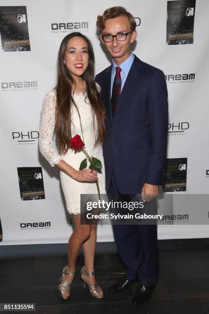 Emily Mohr and Cole Rumbough attend Mark Fleischman and Friends Celebrate "Inside Studio 54" at PH-D Rooftop Lounge at Dream Downtown on September...