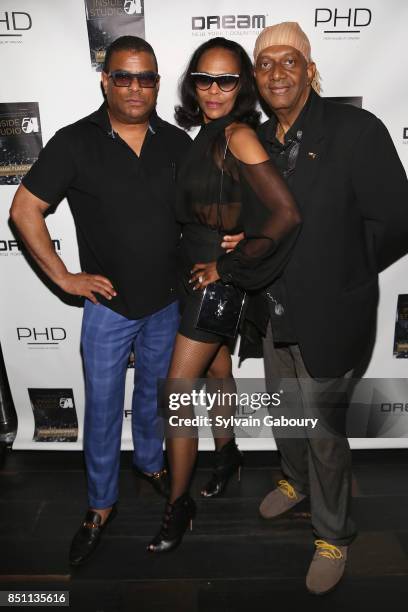 George Wayne, Michelle Ravare and Walter Greene attend Mark Fleischman and Friends Celebrate "Inside Studio 54" at PH-D Rooftop Lounge at Dream...