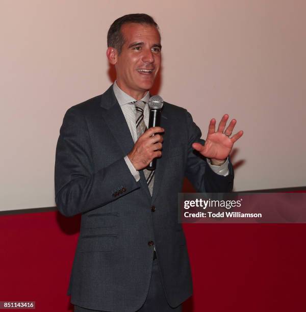 Mayor Eric Garcetti introduces WME'S special Los Angeles screening of Lionsgate/Roadside Attractions' STRONGER, hosted by Los Angeles Mayor Eric...