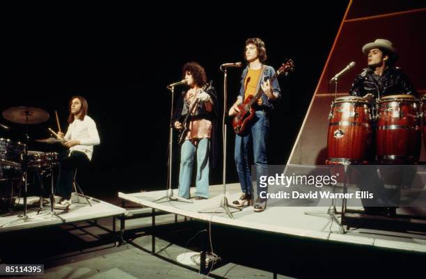 Photo of T REX and Marc BOLAN and Bill LEGEND and Steve CURRIE and Mickey FINN, L-R Bill Legend, Marc Bolan, Steve Currie and Mickey Finn performing...