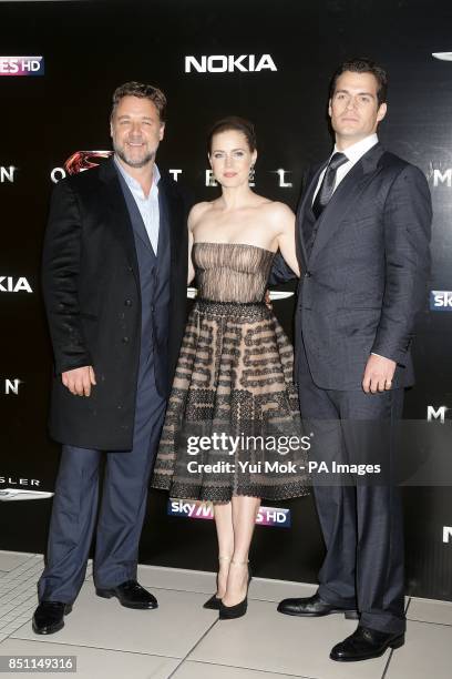 Russell Crowe, Amy Adams and Henry Cavill arriving for the European premiere of Man of Steel at the Odeon Leicester Square, London