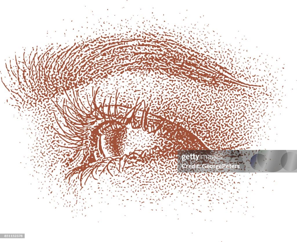 Ilustração de meia-tinta de um olho humano olhando para a frente