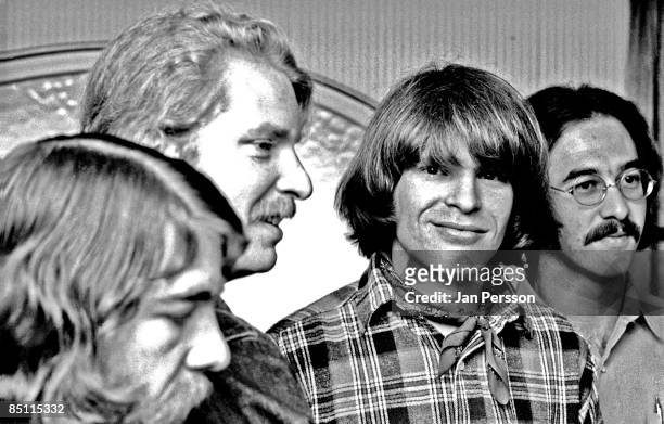 Photo of Doug CLIFFORD and Tom FOGERTY and John FOGERTY and Stu COOK and CREEDENCE CLEARWATER REVIVAL; L-R: Doug Clifford, Tom Fogerty, John Fogerty...