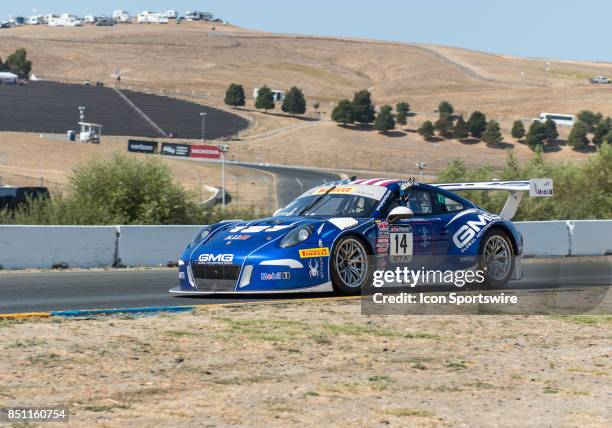 James Sofronas , GMG Racing powers down the straight into turn 8 in the Porsche 911 GT3-R during the World Challenge GT Race at the Verizon Indycar...