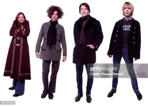 Photo of DANDY WARHOLS and Brent De BOER and Zia McCABE and Courtney TAYLOR-TAYLOR and Peter HOLMSTROM; Posed studio group portrait L-R Zia McCabe,...